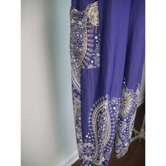 Women's Purple Geometric Print Racerback Pockets Cuffed Ankle Jumpsuit M - Picture 6 of 12